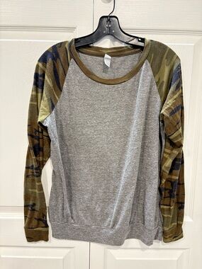 Alternative Apparel Heather Gray Tee with Olive Camo Trim